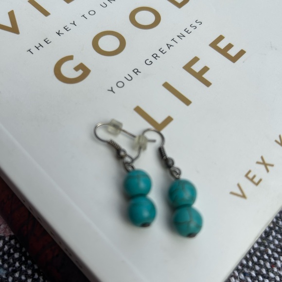 ๐ฅ Turquoise stone. 2 stone bead earrings. Real stones. - Picture 2 of 2